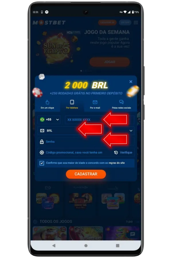 Complete os dados requeridos na Mostbet